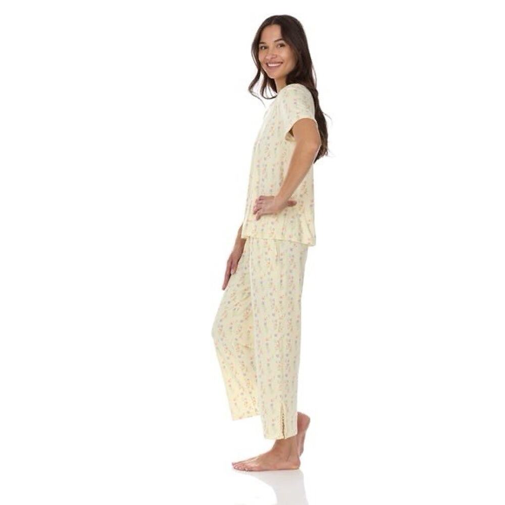 WOMENS FLORA NIKROOZ 2 PC XS SHORT SLEEVE SOFT FEEL CAPRI PAJAMA SET